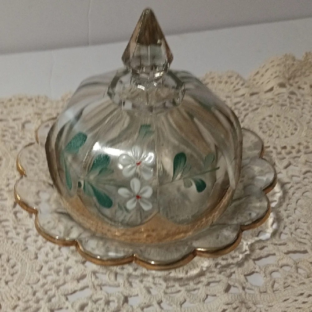 Vintage EAPG Hand Painted Cheese/ Butter Dome